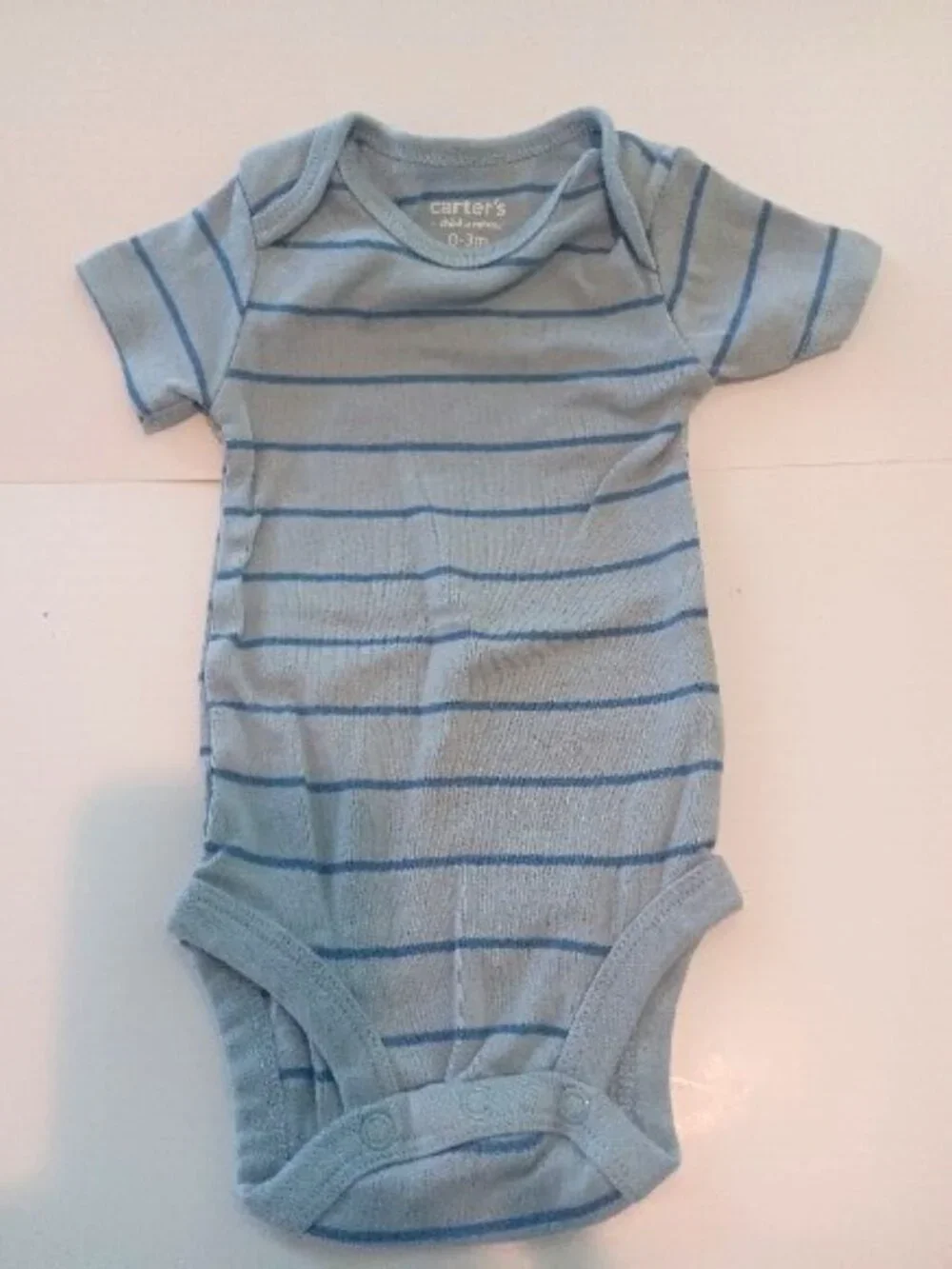 3 Carter's 1-Piece Outfits - Navy Striped, White W/Whales and Light Blue Striped